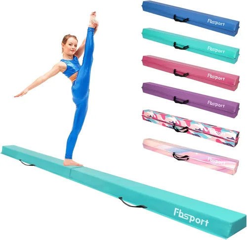 Vista 10 de FBSPORT Viga de Equilibrio de 8/10 Pies: Equipo de Gimnasia de Piso Plegable de Cuero PU para Niños y Adultos, Base de Goma Antideslizante, Viga