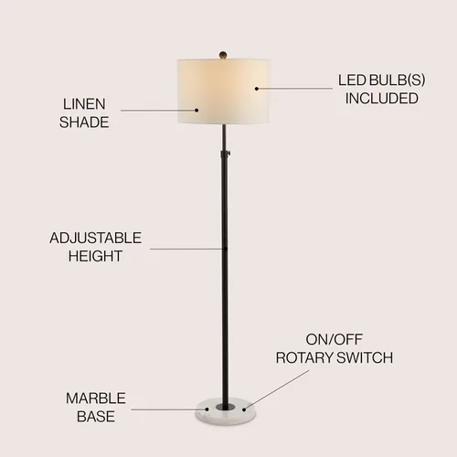 Vista 2 de JONATHAN Y Lámpara de pie LED ajustable de bronce aceitado y mármol blanco de 65 pulgadas, moderna lámpara de pie glamorosa para sala de estar