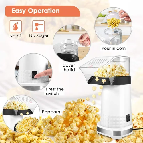 Vista 5 de Máquina eléctrica de palomitas de maíz de 1200 W, para noches de cine familiar, máquina de palomitas de maíz en casa, color blanco