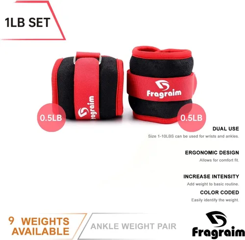 Vista 2 de Fragraim - Juego de pesas de tobillo para mujeres, hombres y niños, ideal para entrenamiento de fuerza para muñeca/pierna/brazo, correa ajustable, 1