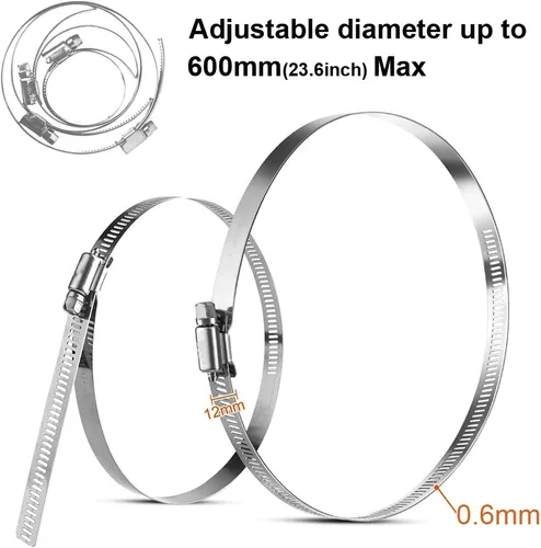 Vista 3 de 4 clips de manguera de metal de gran tamaño, abrazaderas de conducto de acero inoxidable, abrazaderas de tubería de 23.6 pulgadas, abrazaderas