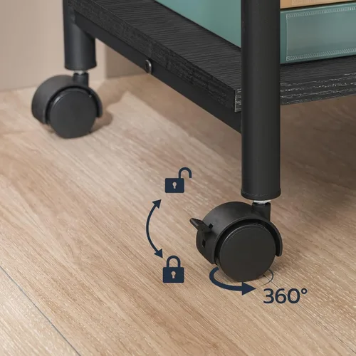 Vista 9 de HOOBRO Soporte para impresora, carrito de impresora industrial debajo del escritorio de 2 niveles con estante, estante de almacenamiento móvil Negro