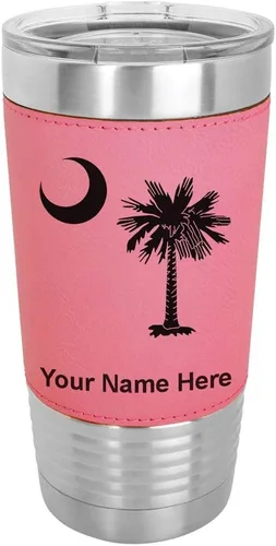 Vista 17 de LaserGram 20oz Vacuum Insulated Tumbler Mug, Flag of South Carolina, Personalized Engraving Included (Faux Leather, Baseball Style)