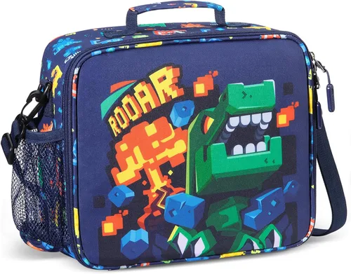 Vista 7 de rockpapa Lonchera infantil para niños con correa, impermeable, resistente a las manchas y al aceite, bolsa de almuerzo aislada, bolsa de almuerzo