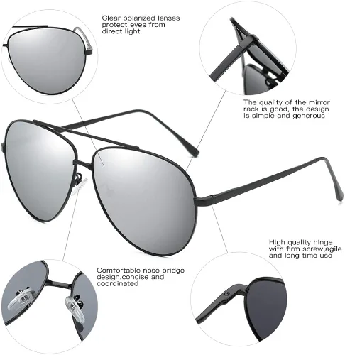 Vista 3 de AIMADE Lentes de sol polarizados militares de alta calidad, marco de metal, diseño único, para hombres y mujeres, 100% protección UV
