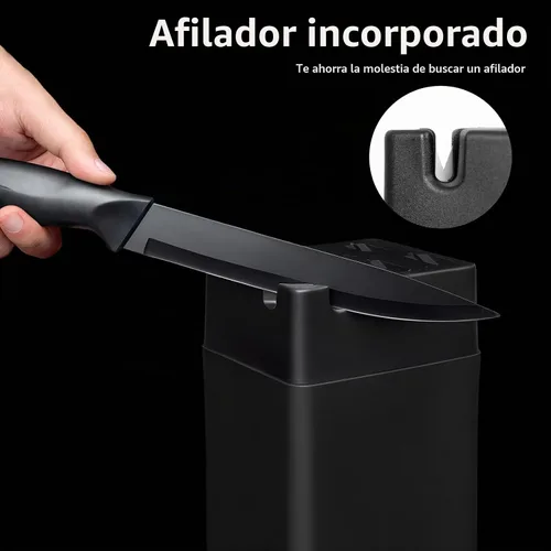 Vista 3 de Juego de cuchillos de cocina con bloque de cuchillos, juego de bloques de Negro