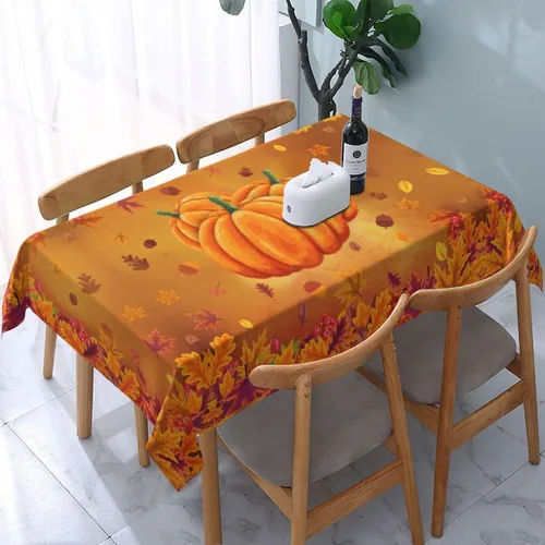 Vista 15 de Mantel de Otoño de Acción de Gracias con Hojas de Calabaza, Mantel Rectangular Lavable de Cuadros Rústicos para Decoración de Cocina y Comedor