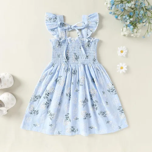Vista 8 de JEELLIGULAR Vestido de mezclilla sin mangas con volantes y botones para niñas pequeñas, vestido de verano para playa, casual, acampanado, vestido