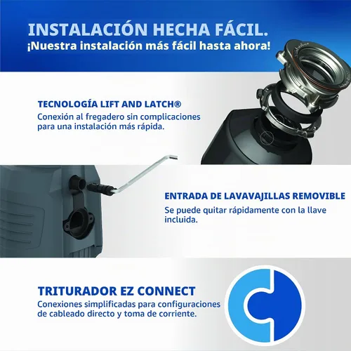 Vista 6 de InSinkErator Evolution Cover Control 3/4 HP Triturador de basura, Serie Avanzada EZ Connect Triturador de desperdicios de alimentos de alimentación