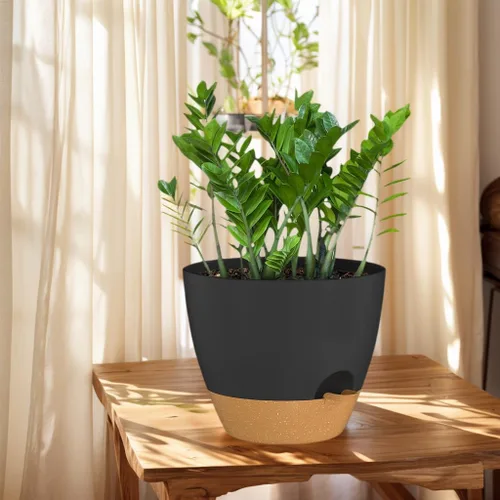 Vista 3 de ZMTECH Juego de 2 macetas de 10 pulgadas para plantas de interior, macetas de riego automático con agujeros de drenaje y platillo para plantas