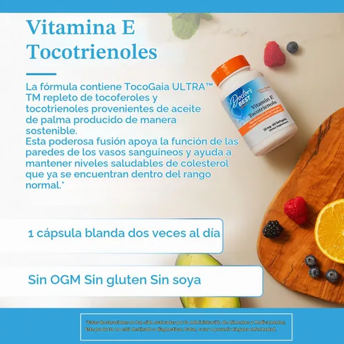 Vista 5 de Doctor's Best Los tocotrienoles de vitamina E contienen el complejo de vitamina E de espectro completo biomejorado TocoGaia ULTRA™, 60