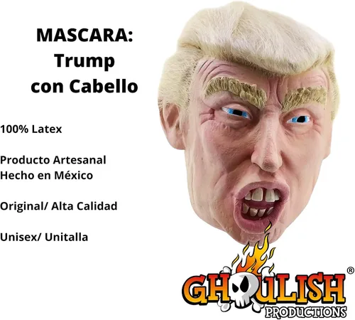 Vista 16 de Máscara de Halloween Trump con cabello para adultos, Beige