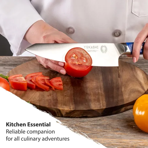Vista 11 de YOKASHI Excalibur Cuchillo de Chef - Cuchillo de cocina de acero alemán duradero de 8 pulgadas - Cuchillo de cocina afilado para picar, rebanar