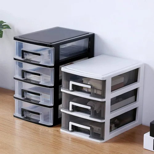 Vista 2 de Gatuida Organizador de cajones transparentes para maquillaje y cosméticos, mini caja de almacenamiento de plástico para escritorio, color negro