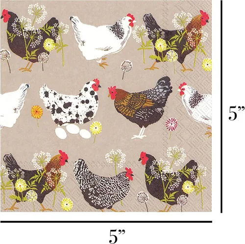 Vista 3 de Boston International Ideal Home Range - Servilletas de cóctel de papel de lino para gallinas, 20 unidades, 5 x 5