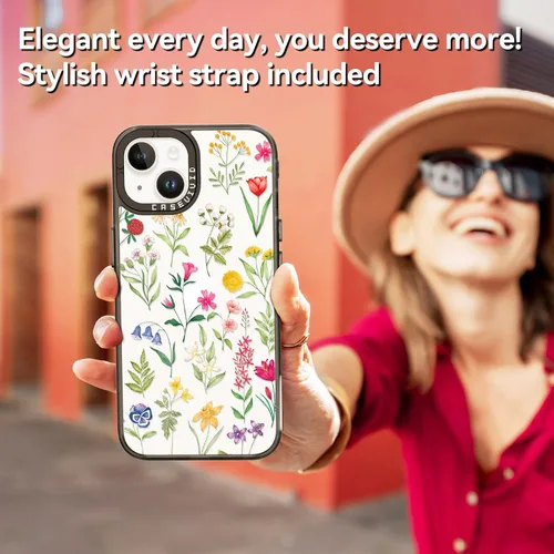 Vista 6 de Carcasa para iPhone 15, diseño de flores naturales, color negro Cute Funny Pattern Design for Girls Women Men, Durable Shockproof 6.1" Phone Case