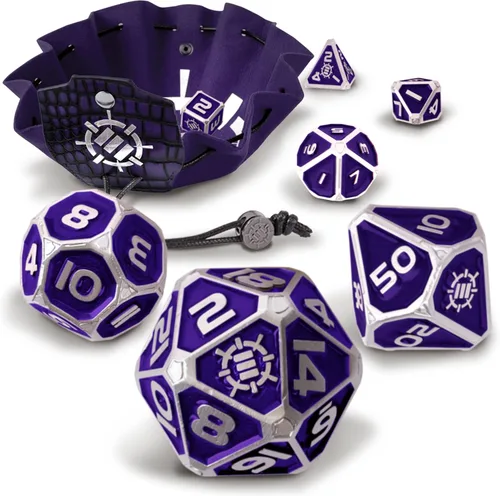 Vista 12 de ENHANCE DND - Juego de dados de metal, 7 dados poliédricos con estuche de almacenamiento y bolsa con cordón, juego de metal sólido para Calabozos