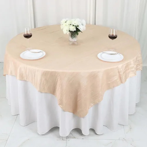 Vista 5 de Efavormart - Mantel cuadrado de tafetán arrugado de acordeón beige de 72 x 72 pulgadas