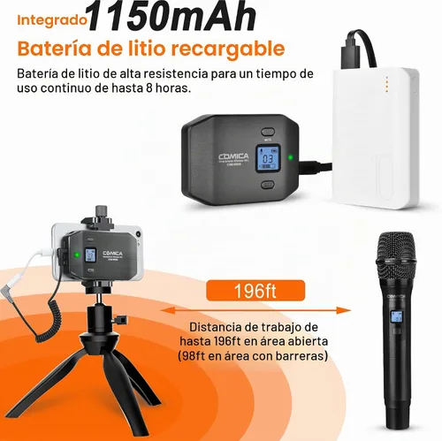 Vista 3 de COMICA CVM-WS50 Micrófono de mano inalámbrico, micrófono profesional de entrevista de mano para iPhone, teléfonos Android, cámara, micrófono