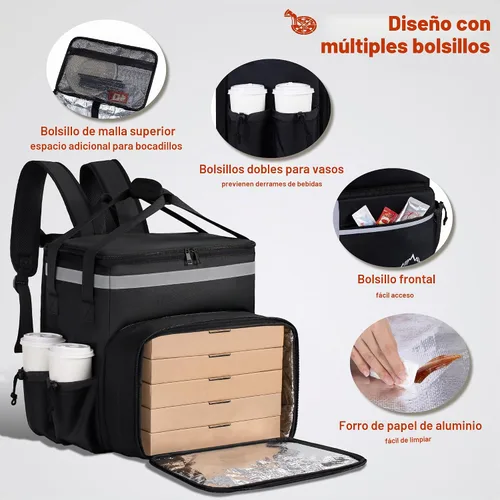 Vista 5 de Mochila de entrega de alimentos GoHimal, bolsas aisladas para entrega de alimentos para bicicleta de comida para llevar, bolsa grande de pizza
