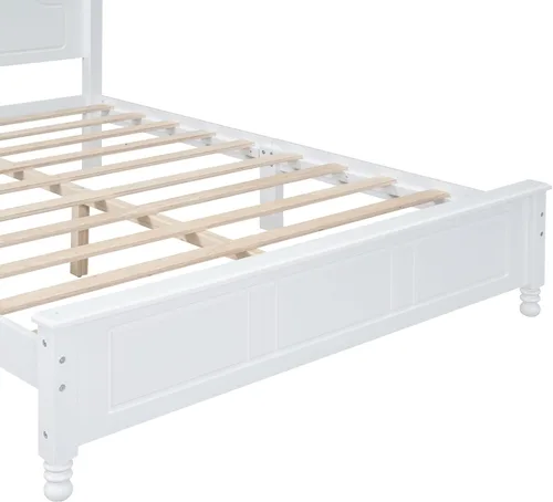 Vista 7 de SOFTSEA Base de cama tamaño Queen con cabecero alto y estribo, cama de plataforma clásica con listones de madera