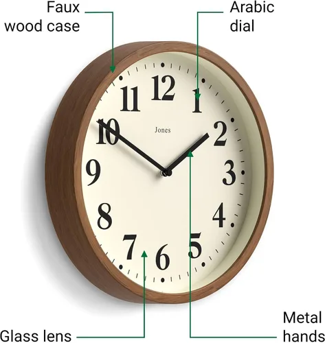 Vista 5 de JONES CLOCKS® Lodge - Reloj de pared Reloj moderno pequeño 10 pulgadas Madera sintética oscura Estilo contemporáneo clásico para cocina