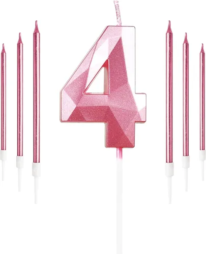 Vista 66 de Vela rosa de cumpleaños número 1 con 6 velas largas, decoraciones de decoración de pastel para fiesta de niña de 1 año, suministros de celebración