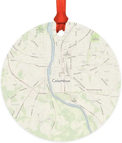 Vista 27 de Andaz Press Mapa de la ciudad de Estados Unidos redondo de madera natural MDF ornamento de Navidad, Akron, Ohio Vintage Mapa, 1 paquete, larga