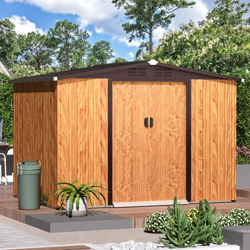 Vista 11 de AECOJOY Cobertizo de almacenamiento de metal para exteriores de 3 x 5 pies, cobertizo de herramientas de jardín resistente con puerta de gran