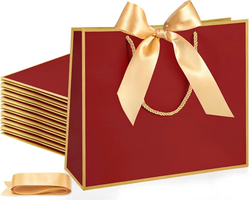 Vista 32 de Silkfly 12 bolsas de regalo con asas para dama de honor, 12 x 10 x 4 pulgadas, elegantes bolsas de regalo de bienvenida de boda con lazo para Negro