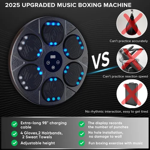 Vista 2 de Music Boxing Machine Kit Wall Mounted Smart Boxing Machine & Counter Complete Boxing Kit More Than a Standard Punching Machine for Adults & Home