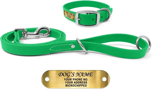 Vista 16 de Regal Dog Products Collares de perro pequeños negros impermeables con placa de nombre personalizada grabada Collar de perro de Biothane