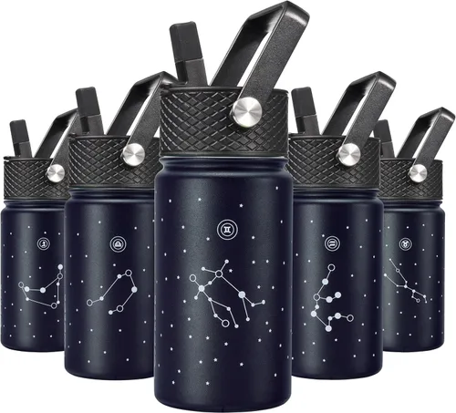 Vista 48 de BJPKPK Botella de agua con tapa con pajilla, botella de agua aislada de 15 onzas, botellas de agua de metal de acero inoxidable, termo reutilizable