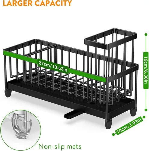Vista 4 de Cisily Soporte de esponja negro extra grande para fregadero de cocina, organizador de fregadero con soporte alto para cepillos, organizadores