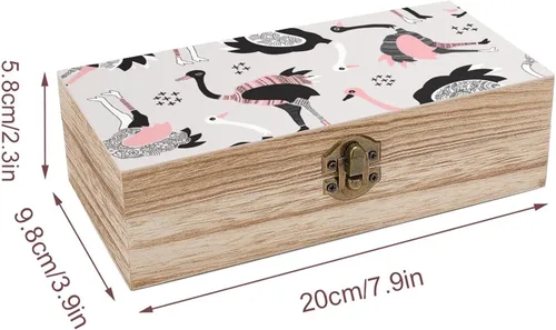 Vista 2 de Camel Birds Ostrich Funny Wooden Storage Box with Hinged Lid and Front Clasp Jewelry Gift Boxes for Crafts and Home Decor 8" X 4" X 2.5