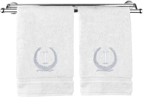 Vista 127 de Toalla de mano con monograma, regalo personalizado, 16 x 30 pulgadas, letra blanca bordada con diseño de corona en toalla negra, extra absorbente