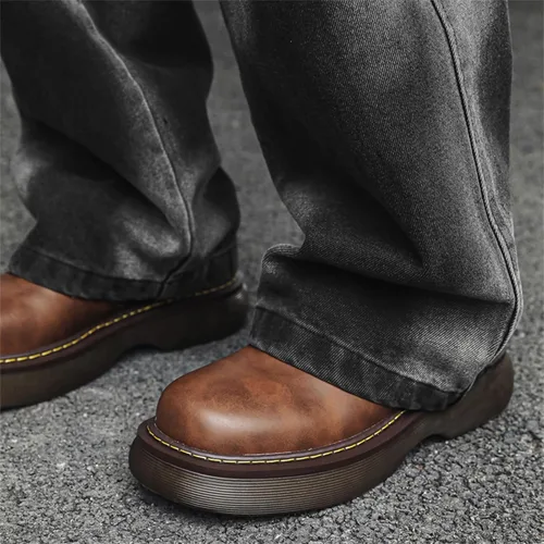 Vista 9 de Zapatos de vestir de cuero genuino con plataforma vintage para hombre, zapatos Oxford con punta redonda para negocios, zapatos casuales de Derby