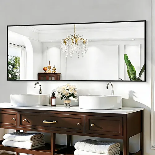 Vista 56 de KOCUUY Espejo de baño negro, espejo rectangular de 24 x 18 pulgadas para sobre el fregadero, espejo de pared decorativo moderno para dormitorio