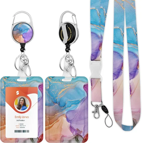 Vista 33 de Soporte para tarjetas de identificación con cordón, soporte retráctil para tarjetas de identificación, correa desmontable para el cuello con carrete