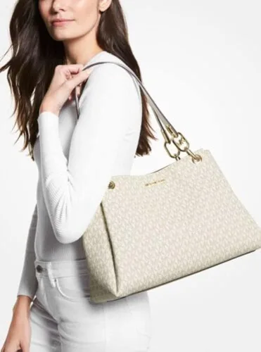 Vista 5 de Michael Kors Bolso de hombro grande Trisha con triple refuerzo para mujer, Vanilla MkOro