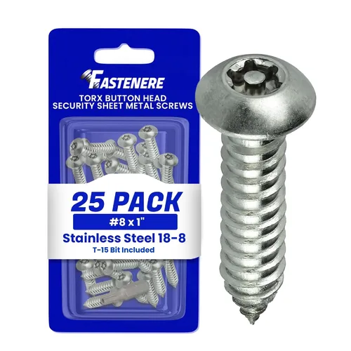 Vista 11 de Fastenere Tornillos de Chapa Metálica de Seguridad Torx - #6 x 1-1/2" (paquete de 25) con cabeza de botón, resistentes a manipulaciones, tornillos