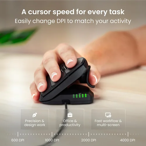Vista 7 de Contour Unimouse - Ratón vertical ergonómico ajustable de 35° a 70°, ángulo de inclinación de 35° a 70°, 6 botones programables para productividad