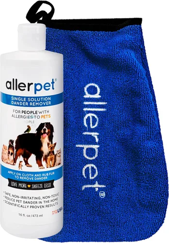 Vista 7 de Allerpet Single Solution - Removedor de caspa de botella de 16 onzas líquidas para mascotas (paquete de 2) – Alivia las alergias – Manopla adicional
