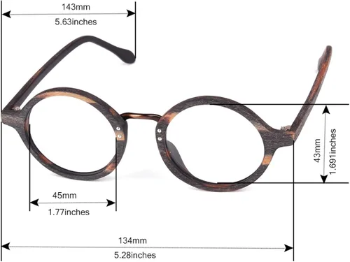 Vista 5 de Agstum Gafas redondas de estilo retro hechas a mano marco de madera lente transparente
