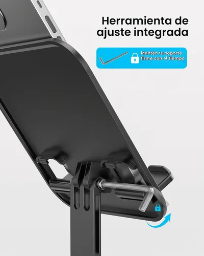 Vista 4 de OMOTON TA04 Ultra-Slim Tablet Stand for iPad, Swivel Phone Holder for Desk 360°Rotation Metal base with plastic panel, Adjustable angle, Silicone