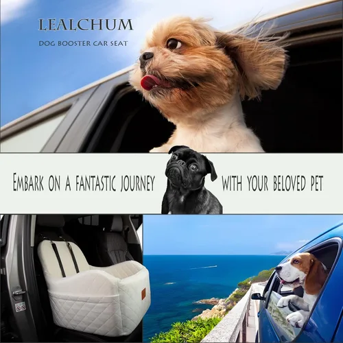 Vista 6 de Lealchum Asiento elevador de automóvil para perro, tela ultrasuave y relleno de espuma viscoelástica, cojín elevado, 3 correas y canal para cinturón