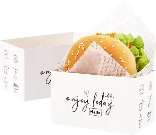 Vista 10 de 100 recipientes de papel para llevar, cajas para sándwich, mini cajas de hamburguesas, bandeja de pan para llevar recipientes de alimentos
