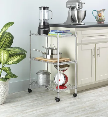 Vista 2 de Whitmor Rolling 3 Shelf Cart, Chrome