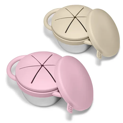 Vista 9 de 2 Pack de contenedores de aperitivos para bebé de acero inoxidable para niños con tapas y asas de silicona a prueba de derrames de grado alimenticio