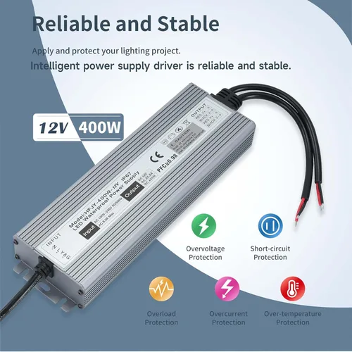 Vista 3 de Fuente de alimentación LED 12 V 400 W IP67 controlador LED impermeable 100-240 V CA a 12 V CC 33.3 A transformador de bajo voltaje convertidor